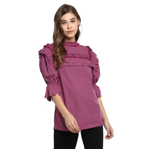 Check Ruffled Top